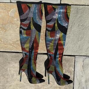 New Bejeweled High Heel Thigh High Boots size 7